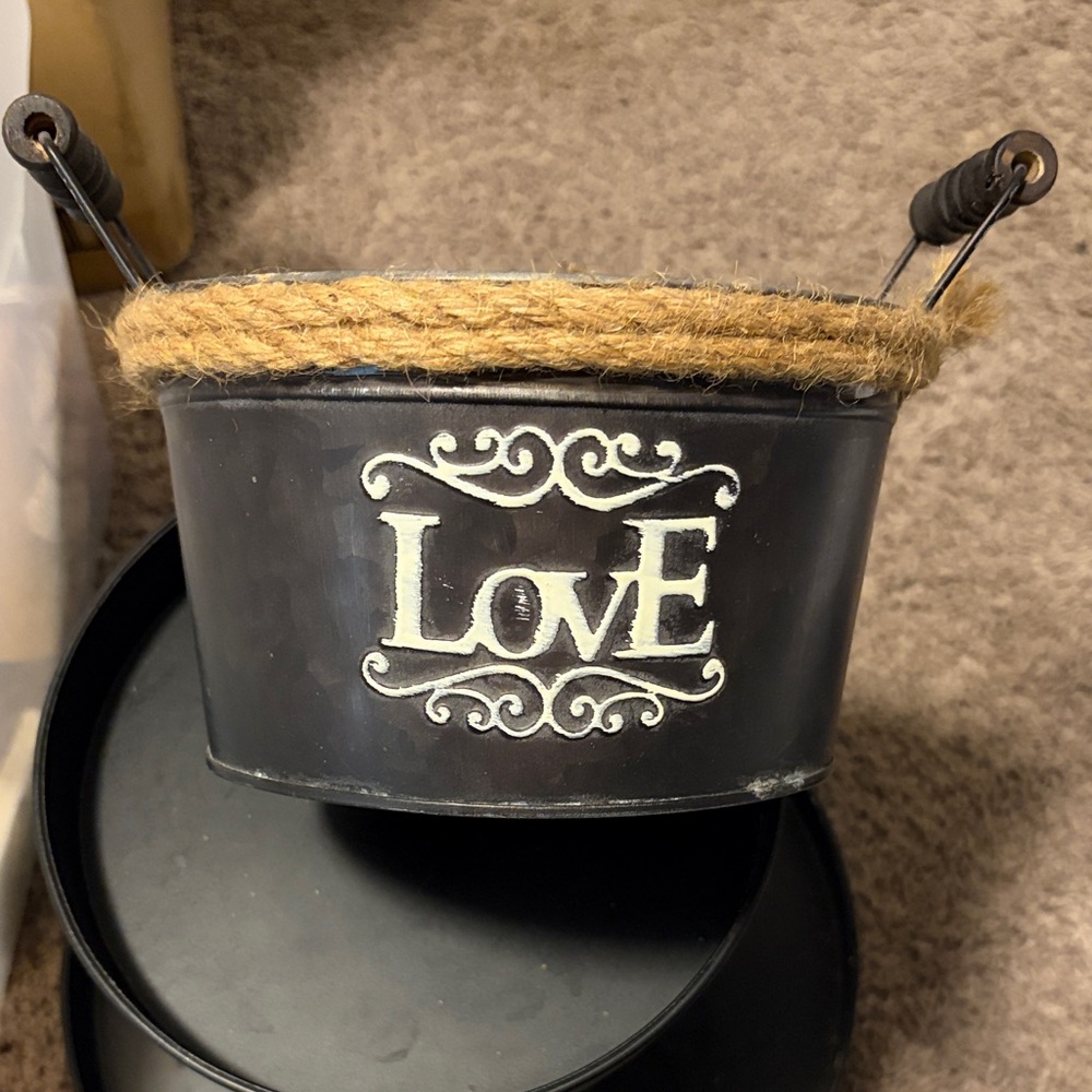 Black Decorative Metal Basket with Love Design
